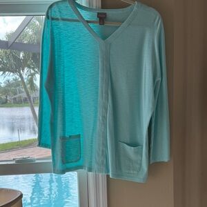 Chico's Light Blue V-Neck Cardigan, 3quarter sleeve